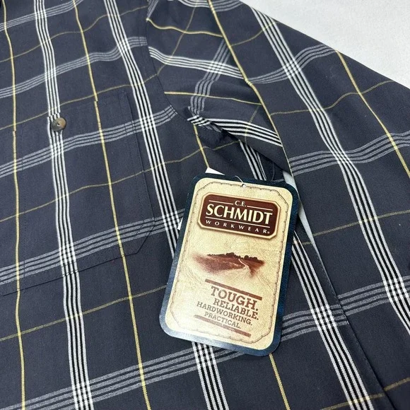 CE Schmidt Workwear Shirt Mens Large Blue Plaid Long Sleeve Button Up Work - Picture 2 of 11